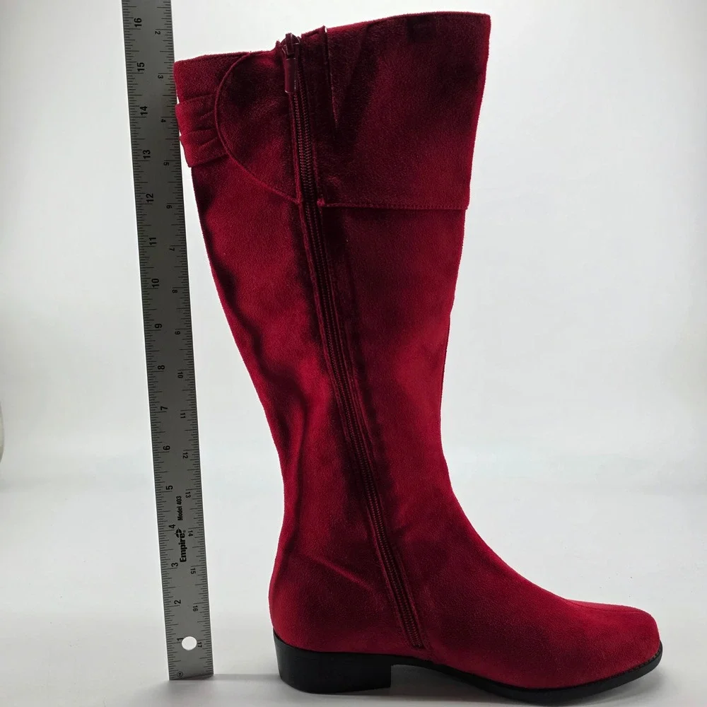 Impo Knee High Boots Red Faux Suede Remember Tall 7 M Buckle Whimsigoth Y2K Mod